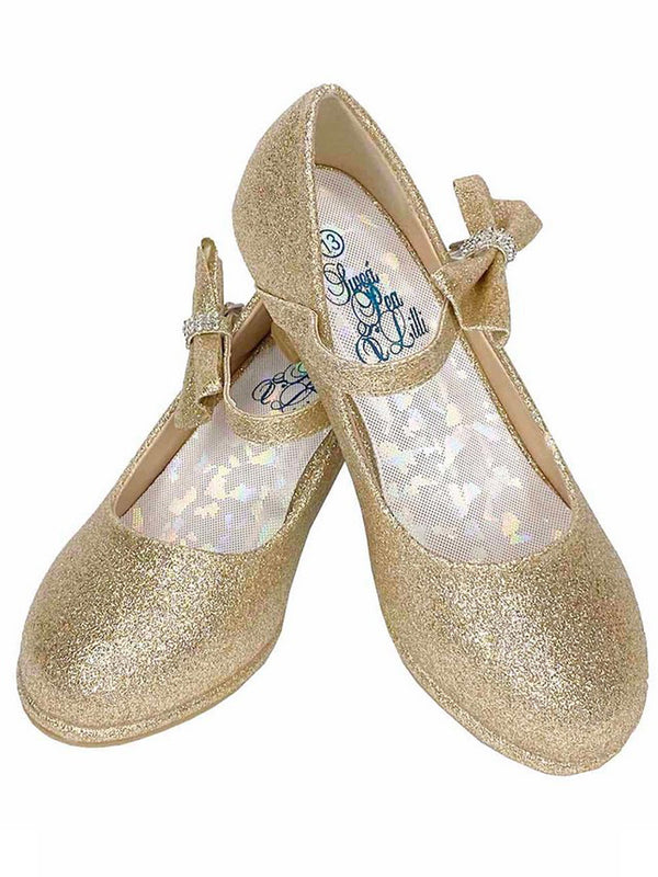 Lito Girls Gold Side Bow Adjustable Strap Pearl Dress Shoes 10 Toddler-6 Kids - SophiasStyle.com